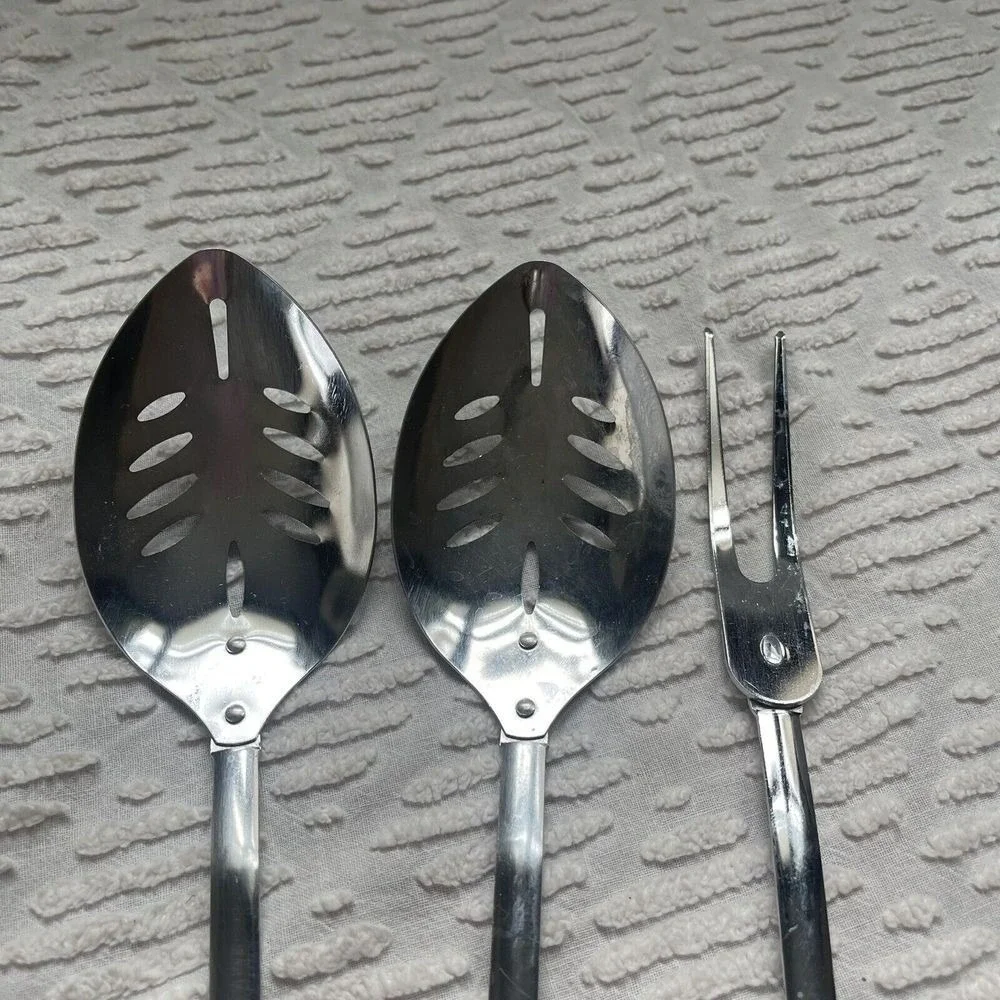 Vintage Ecko‎ Slotted Spoon Meat Fork Serving Orange Flower Handle utensil MCM